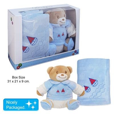 Daydream Teddy with Matching Blanket In a Gift Box | Blue BB211GB