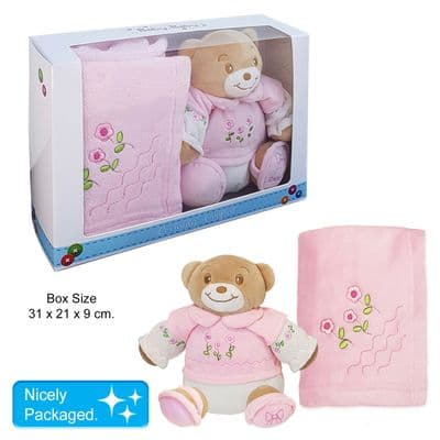 Daydream Teddy with Matching Blanket In a Gift Box | Pink BB211GB