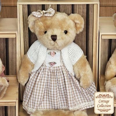 Daydreams Cottage Collection Teddy Bear  & Check Dress | Natural BB99