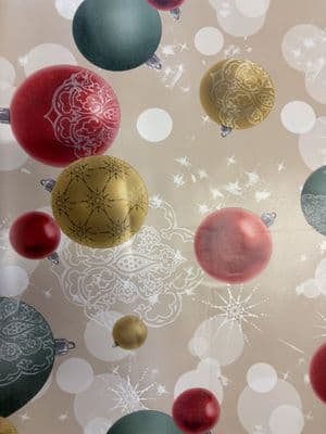 Donal Lynch  Beige & Red Baubles Christmas  Oil Cloth  | N5D/04