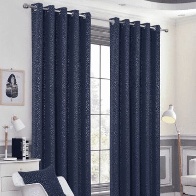 Dotty Blackout Eyelet Curtains Navy