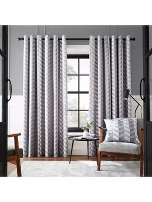 Evander Geo Velour Curtains Grey & Silver
