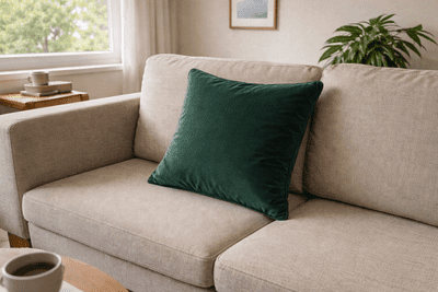 FERVOR + HUE Plain Soft Velvet Cushion 45x45cm| Dark Green