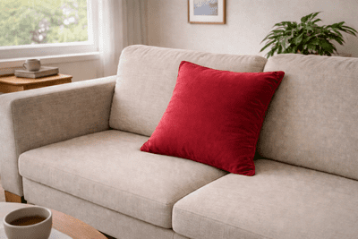 FERVOR + HUE Plain Soft Velvet Cushion 45x45cm| Ruby