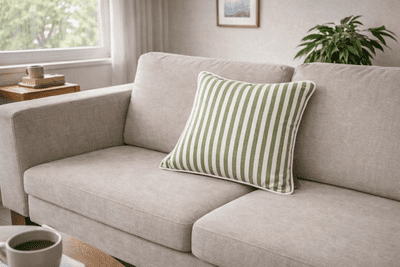 FEVOR + HUE Linen Weave Stripe Cushion| Green