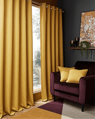 Hugo textured blackout eyelet curtains Mustard
