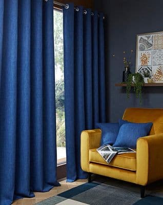 Hugo textured blackout eyelet curtains Navy