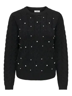 JDY Carmen L/S  Pearl Pullover | Black