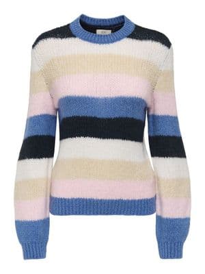JDY Dinea L/S O-Neck Stripe Pullover | Blue