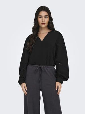 JDY Lion Life L/S V-Neck Volume Blouse | Black