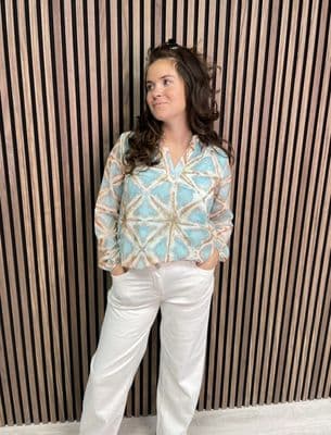 Marc Angelo Printed Blouse | Teal 7036