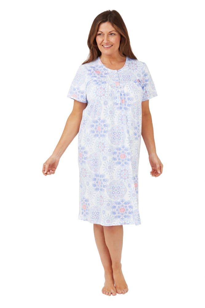 Marlon Geo Cotton Night Dress Blue MA40826