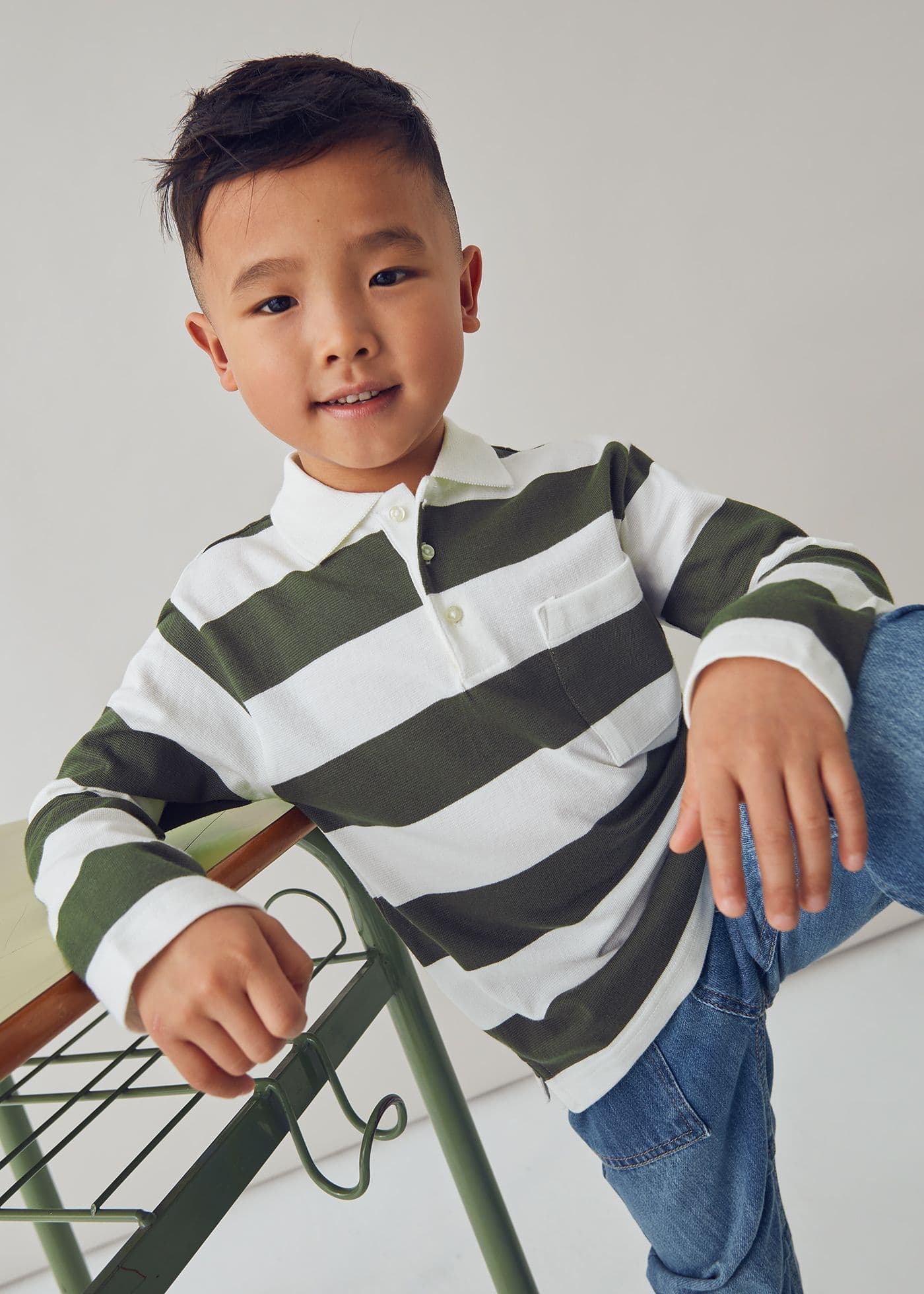 Mayoral Boys LS Stripe Polo Olive 4119 AW