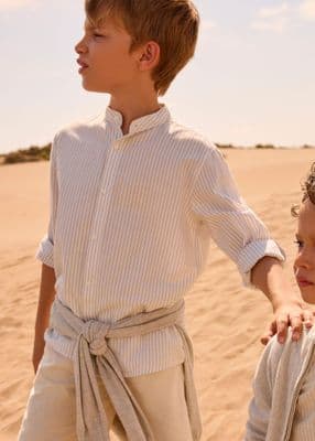 Mayoral  Boys Mao Collar Shirt | Stone 6176/SS26