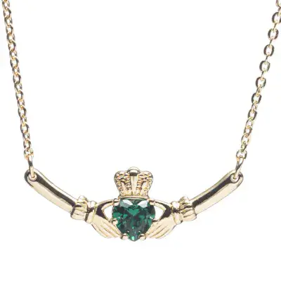 Newgrange Claddagh Pendant  With Green Diamond | Gold 600369