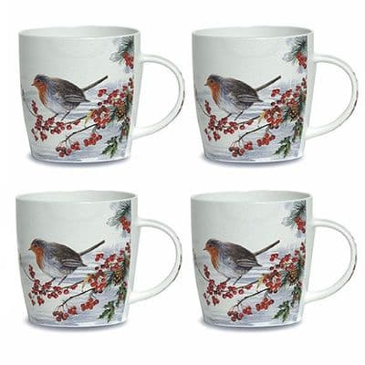Newgrange Robin Bone China Mug Set 4  |  Multi 30251R