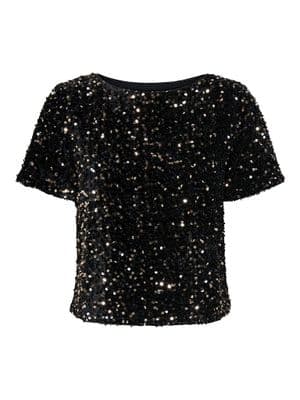 ONLY Anika SS Sequins Boat Neck Top | Black/silver