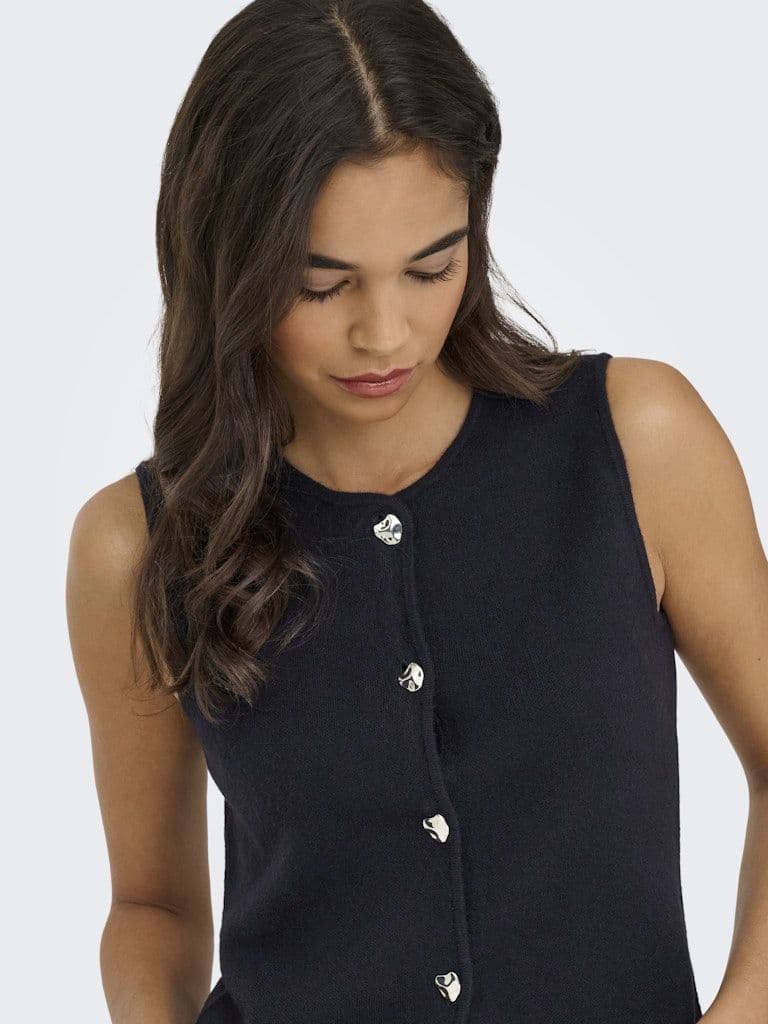 Only onlrosette ls cardigan cs knt Vest black dtm glitter/dtm button w. gold