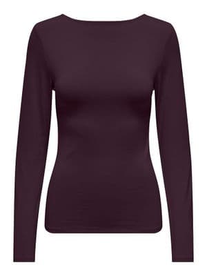 ONLY  Lea Long Sleeve 2-Way Deep Neck Top | Wine