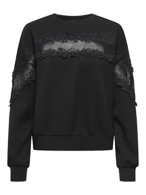 ONLY Lemo L/S O-Neck Lace Sweat | Black