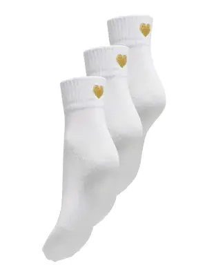 ONLY Tine Heart Tennis Sock 3 Pack | White/gold