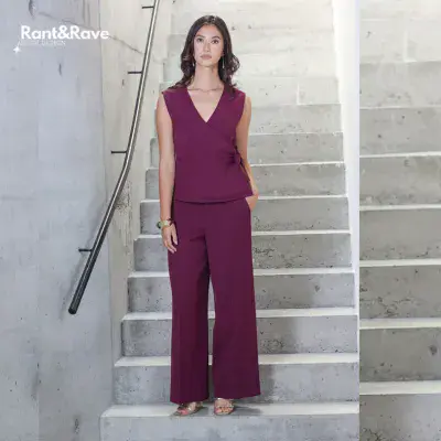 Rant & Rave Allyson Wide Leg Trousers | Cranberry RR42-O27