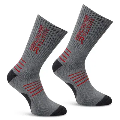 Regatta Mens 2 Pack Bamboo Sock | Grey /red RMH061