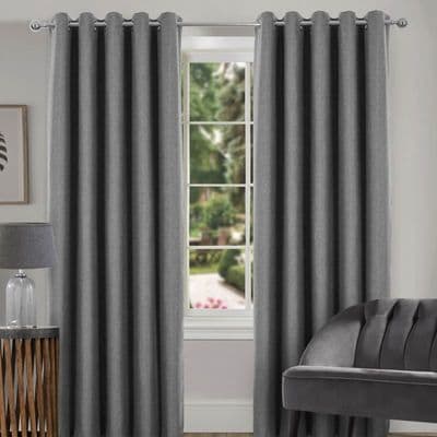 Spencer Plain faux wool blackout eyelet curtain dark grey