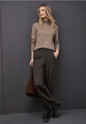 Street One Buckle Detail HW Trousers | Dark Brown 380104/30