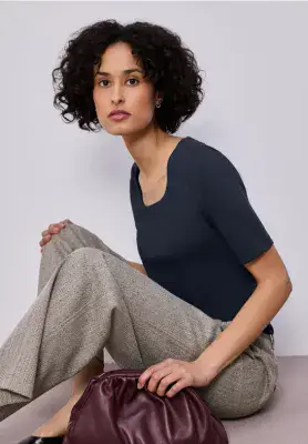 Street One Care Neck  S/S Shirt | Navy 324619