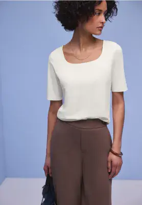 Street One Care Neck  S/S Shirt | Offwhite 324619