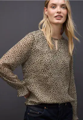 Street One  Chiffon Animal Print Tunic Blouse | Biege 346087