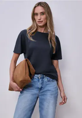 Street One  Dropped Shoulder Shirt With Rib Detail | Navy 324783