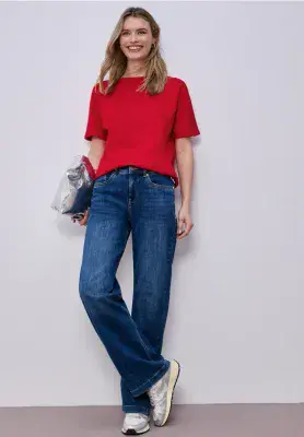 Street One  Dropped Shoulder Shirt With Rib Detail | Red 324783