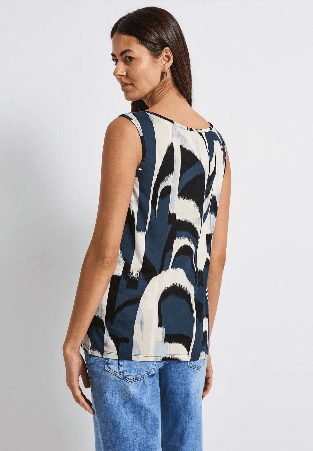 Street One Print Jersey Top With Knot Detail Sea Blue 323737