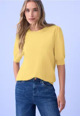 Street One Puff Sleeved S/S Knit Top | Yellow 303768