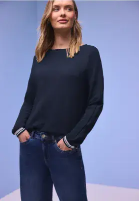 Street One  Structure Stripe Shirt | Navy 324637