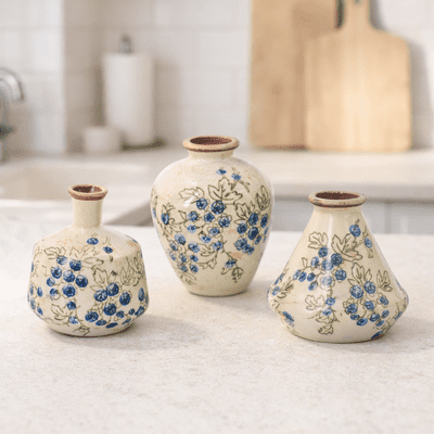 TARA Berry Set Of 3 Vases | Blue TL7325
