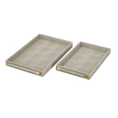 TARA  Set of 2 Suede-Effect Decorative Trays | Oyster with Gold Accents TL7161