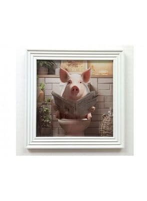 The Stonewall Gallery Framed Picture Pig  Reading 40x40x1.7cm  |  ZH50