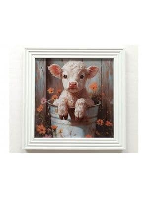 The Stonewall Gallery Framed Picture Spring Lamb In Steel Tub   40x40x1.7cm | ZH51