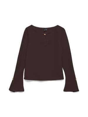Vero Moda Blis LS Boat Neck Short Top | Chocolate