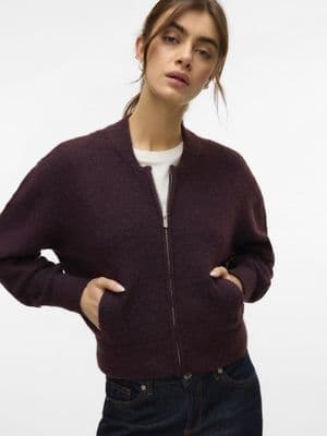 Vero Moda Hanna LS O-Neck Zipper Cardigan | Wine