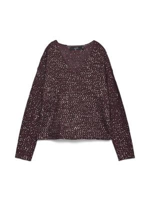 Vero Moda Leilani New LS V-Neck Pullover| Wine