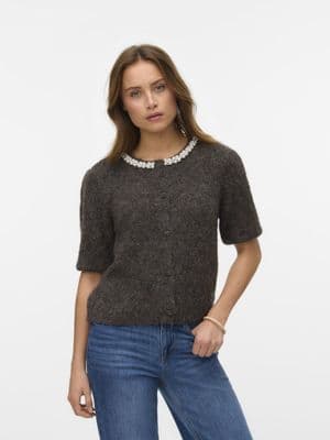 Vero Moda Ocean 2/4 O-Neck Jewellery Cardigan | Chocolate