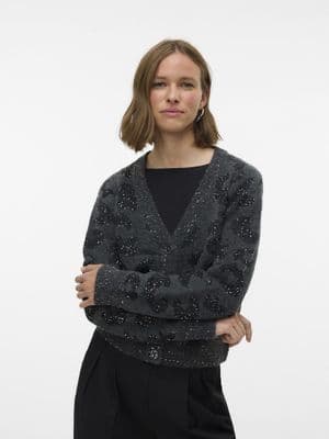 Vero Moda Zuzu LS V-Neck Cardigan  | Drak Grey