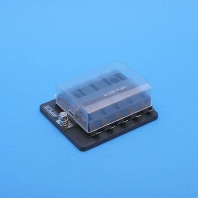 10 way indicating fuse box. 5mm supply stud. 6.3mm terminals (FBB10L)