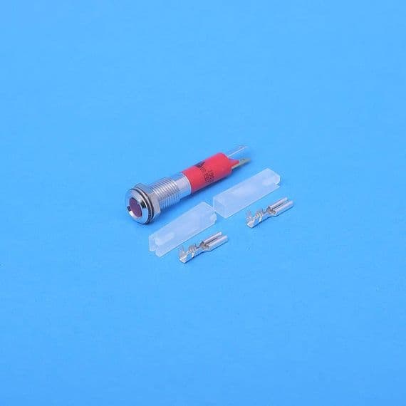 5mm LED indicator. Flat Top bright Chrome. Red 12 Volt (LED5RFC)