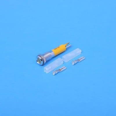 5mm LED indicator. Flat Top bright Chrome. Yellow 12 Volt (LED5YFC)