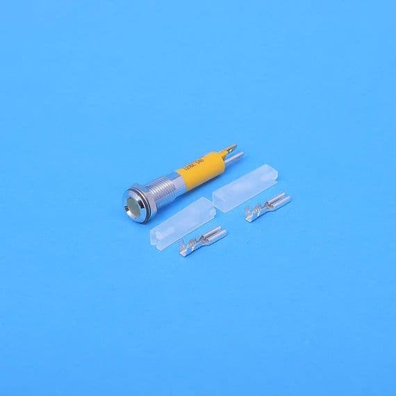 5mm LED indicator. Flat Top bright Chrome. Yellow 12 Volt (LED5YFC)